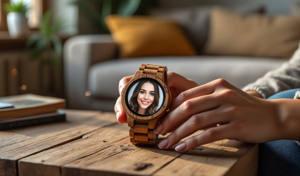 optez pour une montre en bois personnalisable avec photo et ajoutez une touche unique à votre collection. offrez ou portez un accessoire écologique, authentique et chargé d’émotion grâce à votre image favorite.