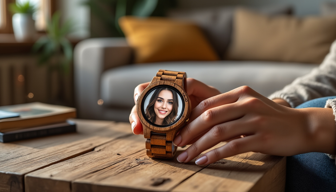 optez pour une montre en bois personnalisable avec photo et ajoutez une touche unique à votre collection. offrez ou portez un accessoire écologique, authentique et chargé d’émotion grâce à votre image favorite.