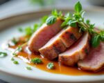 découvrez notre recette d'aiguillettes de canard nappées d'une sauce foie gras onctueuse, pour une explosion de saveurs en bouche qui ravira vos papilles.