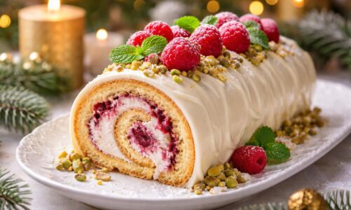 Découvrez la recette parfaite de bûche au chocolat blanc et framboise pour les fêtes